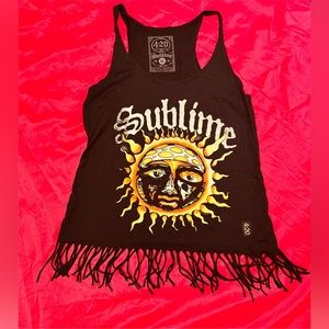 AUTHENTIC 420 SUBLIME MERCH WOMEN’S Fringe Bottom Crop TOP RACERBACK TEE. BLACK.